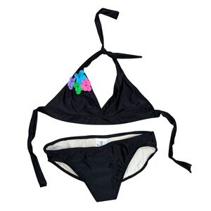 NWT Florence Eiseman Black Swim Suit Bikini Girl’s Bathing Embellished Flower